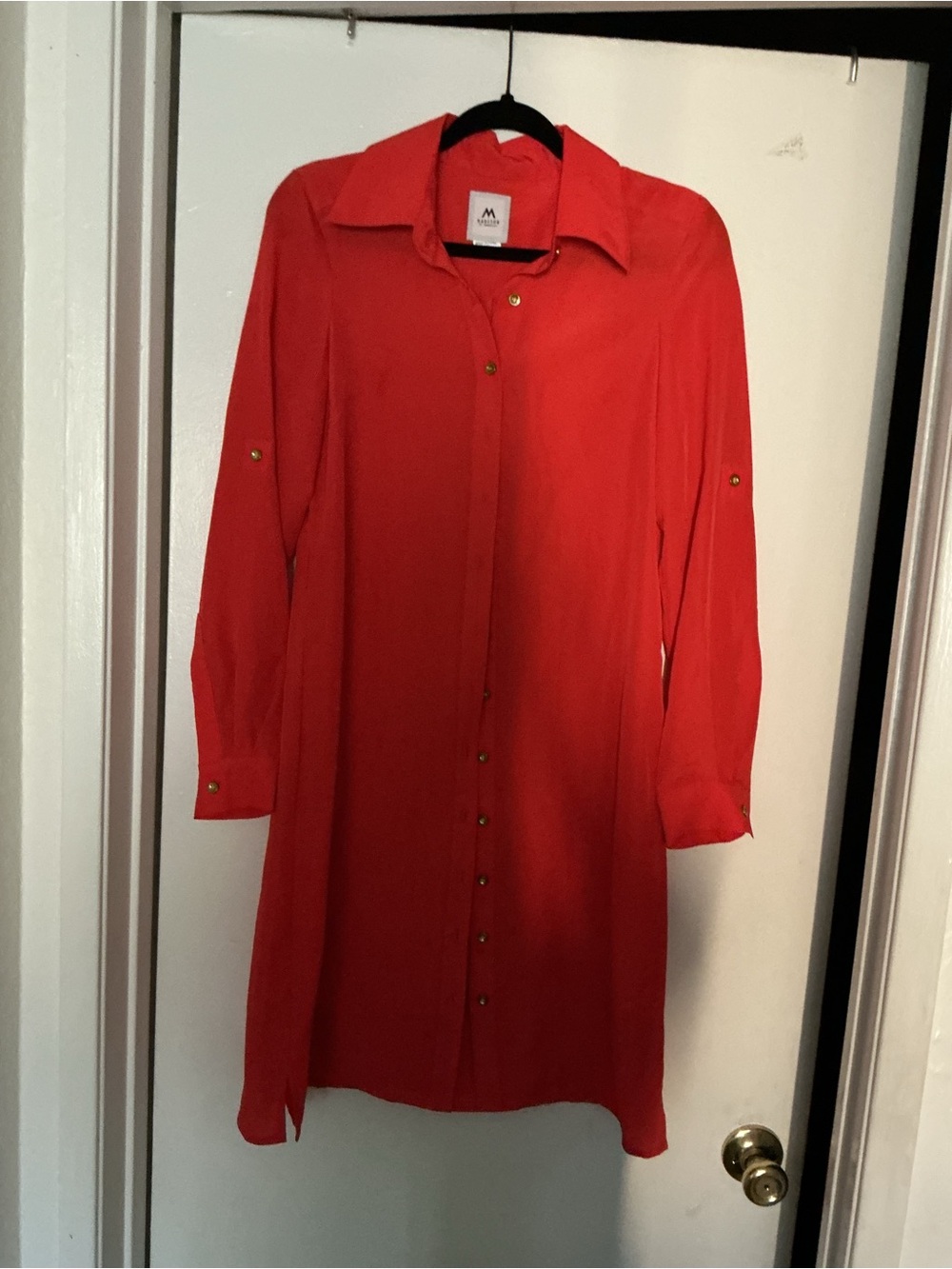 Madison Coral-Red Button Front dress - Picture 2 of 11